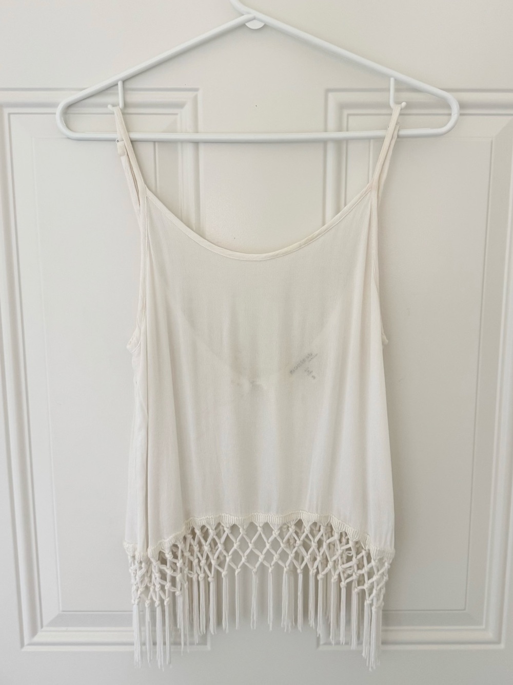 MONTEAU boho off white open back crop top tank size S